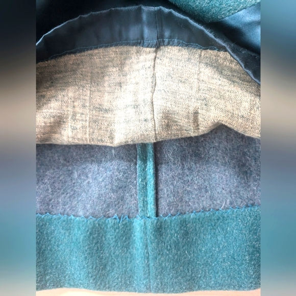 L' authentique Alpacama Royal Button Down Wool Long Green/Teal Coat. - Picture 4 of 7